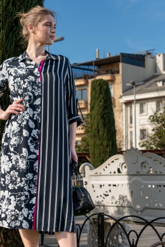 Striped Floral Midi Dress